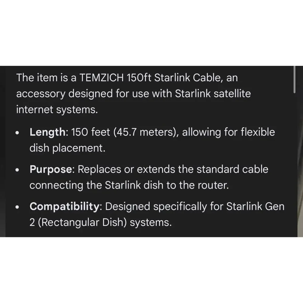 TEMZICH Gen 3 Standard Starlink Cable - 150 ft